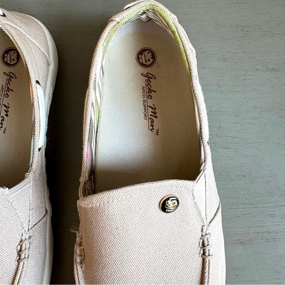Geckos Man Women Canvas Slip-On Loafers Size 8.5 Arch Support Beige Casual Comfy - Picture 5 of 13